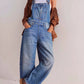 Wide strap wide leg denim overalls in blue with worn classic look
