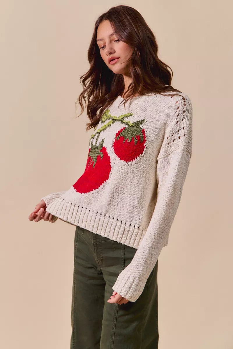 SO ME Vegetable Round Neck Long Sleeve Sweater | Sweaters Daverri Fashions