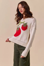 SO ME Vegetable Round Neck Long Sleeve Sweater | Sweaters Daverri Fashions