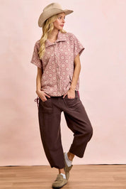 BiBi Washed Terry Pants with Pockets in Vintage Mocha