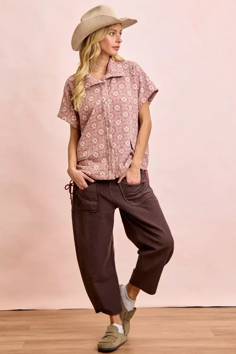 BiBi Washed Terry Pants with Pockets Vintage Mocha - DAVERRI FASHIONS