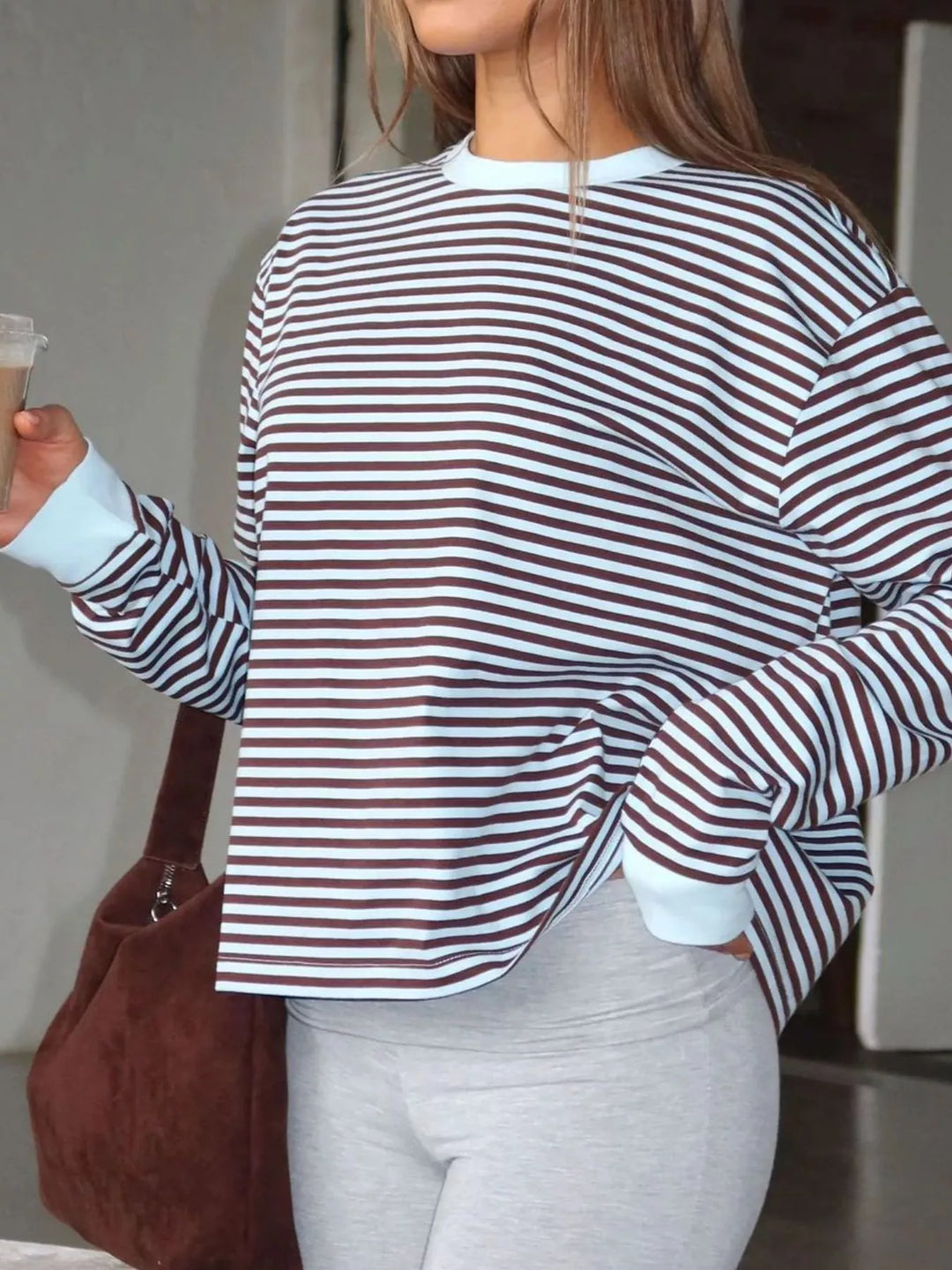 Striped Oversized Round Neck Sweatshirt | Sweatshirts Daverri Fashions