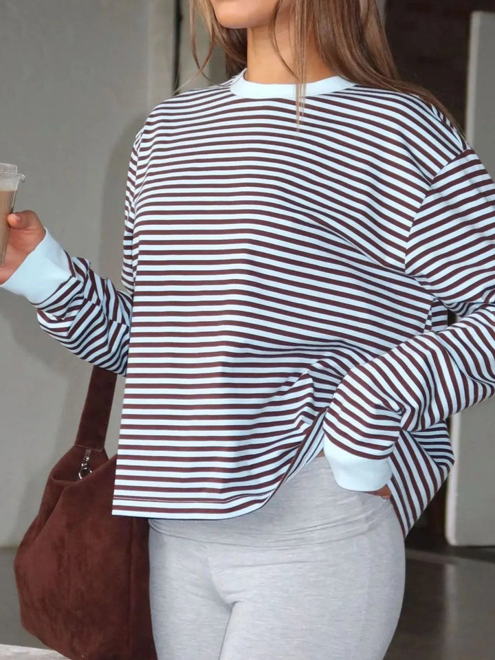 Striped Oversized Round Neck Sweatshirt | Sweatshirts Daverri Fashions