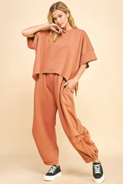 Davi & Dani Flowy Top and Elastic Waist Band Pants Set | Outfit Sets Daverri Fashions