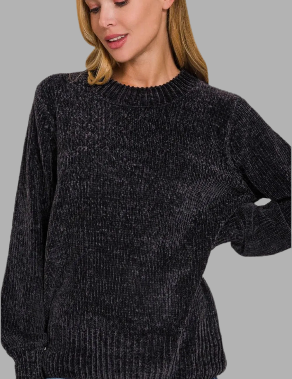 Zenana Round Neck Balloon Sleeve Chenille Sweater | Sweaters Daverri Fashions