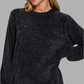Zenana Round Neck Balloon Sleeve Chenille Sweater