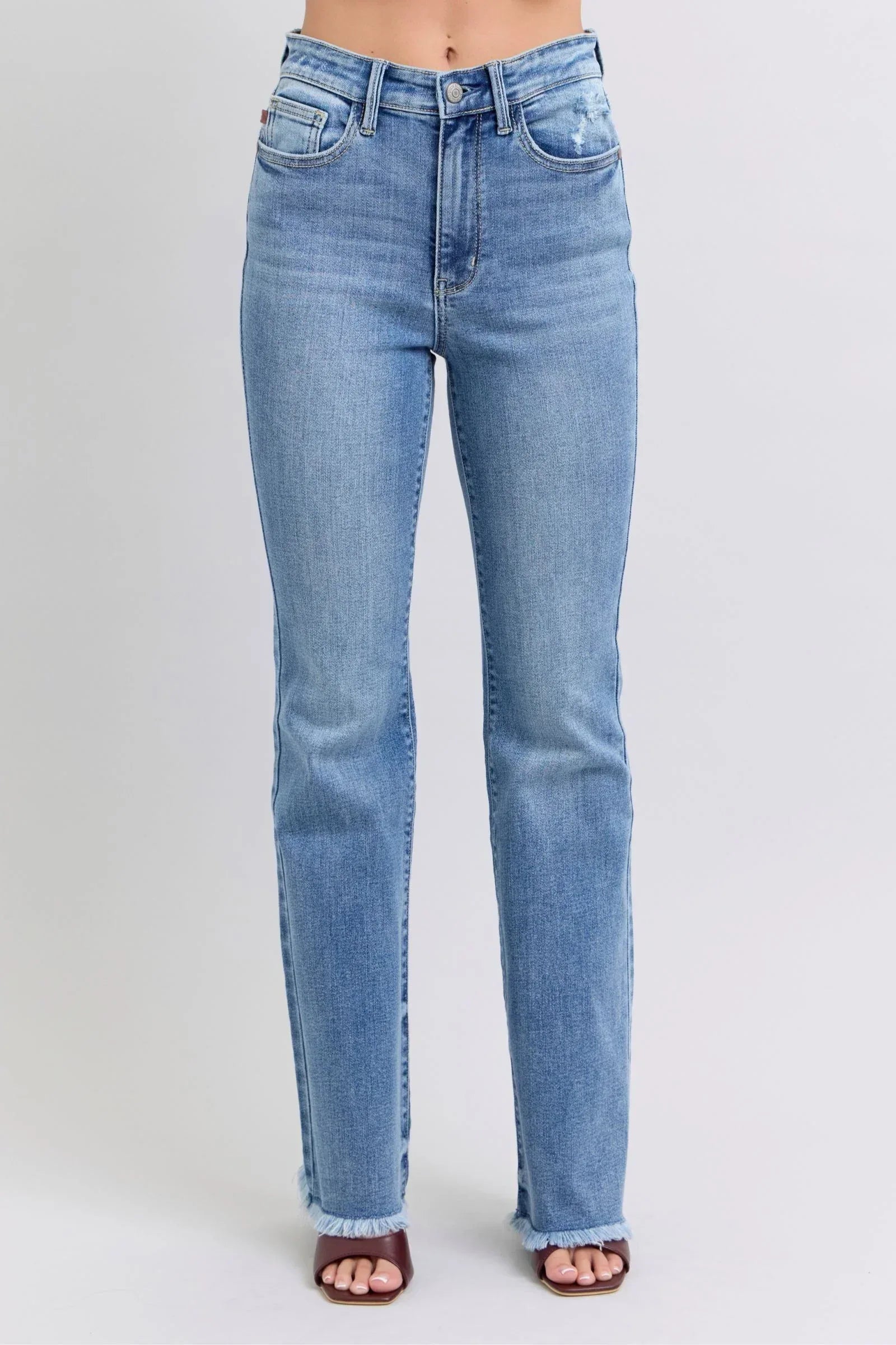 Judy Blue Full Size Raw Hem High Rise Bootcut Jeans - DAVERRI FASHIONS