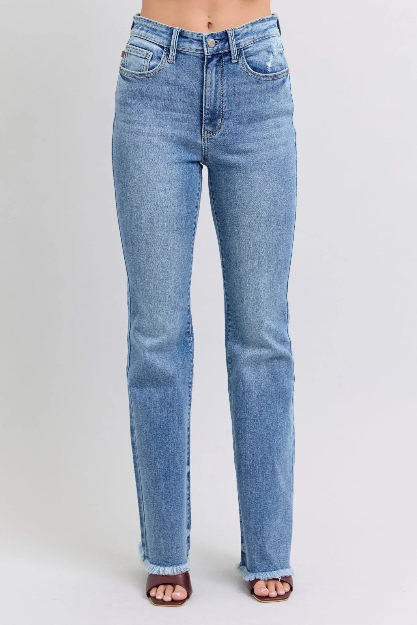 Judy Blue Full Size Raw Hem High Rise Bootcut Jeans - DAVERRI FASHIONS