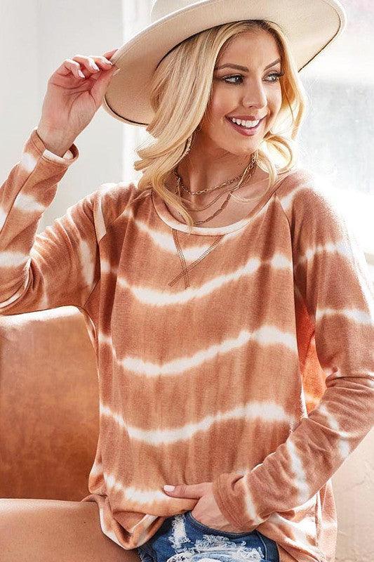 BiBi Tie Dye French Terry T-Shirt With Side Slits - DAVERRI FASHIONS