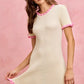 SO ME cream ribbed knit mini dress with pink ruffled trim