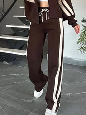 Full Size Contrast Stripe Zip Up Jacket and Pants Set Plus Size | Loungewear Sets Daverri Fashions