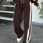 Full Size Contrast Stripe Zip Up Jacket and Pants Set Plus Size - DAVERRI FASHIONS
