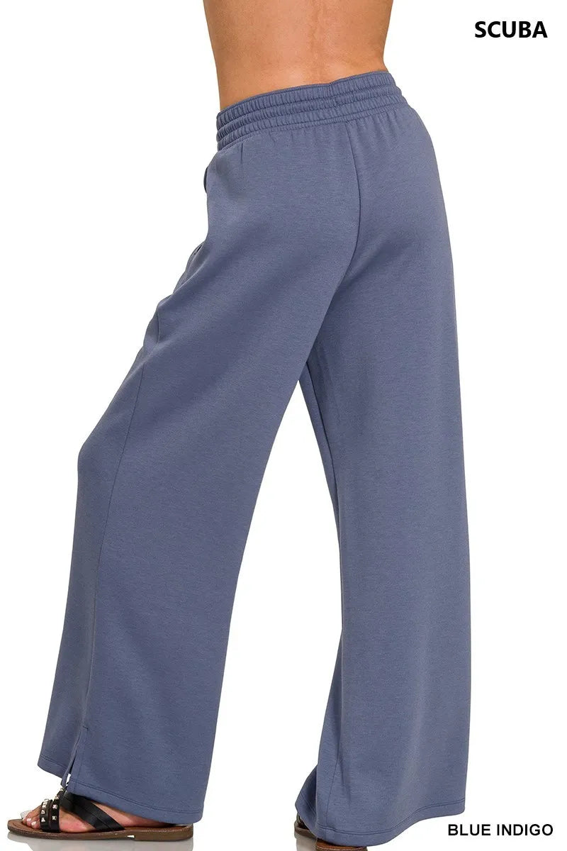Zenana Scuba Drawstring Pants Blue Indigo | Loungewear Bottoms Daverri Fashions