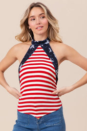 BiBi Stripe Jersey with Star Halter Neck with Tie Back | Tops Daverri Fashions