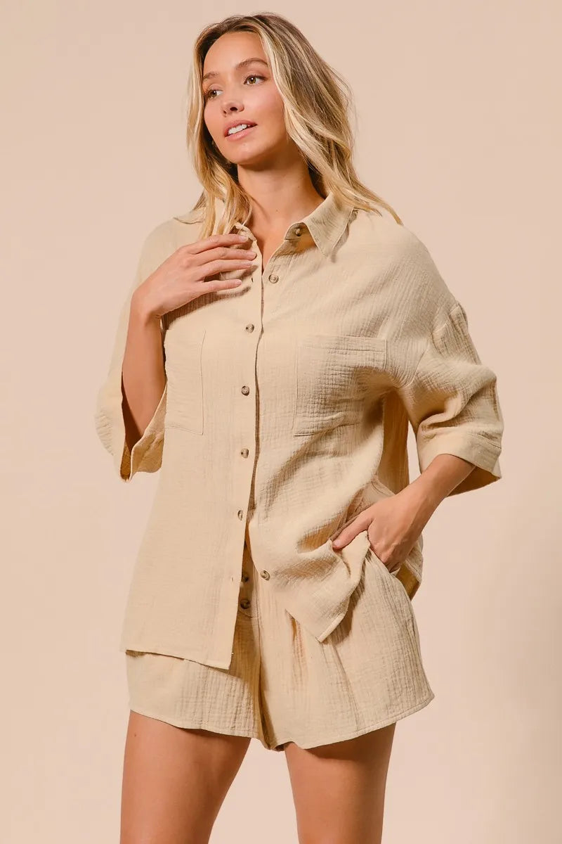 BiBi Crinkle Gauze Shirt and Short Set Outfit Sets