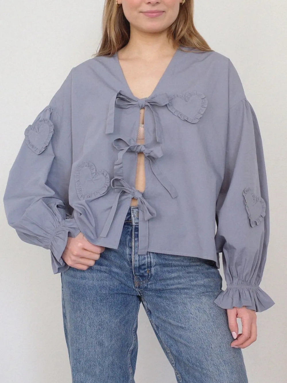 Lavender Tied Flounce Sleeve Blouse | Blouses Daverri Fashions