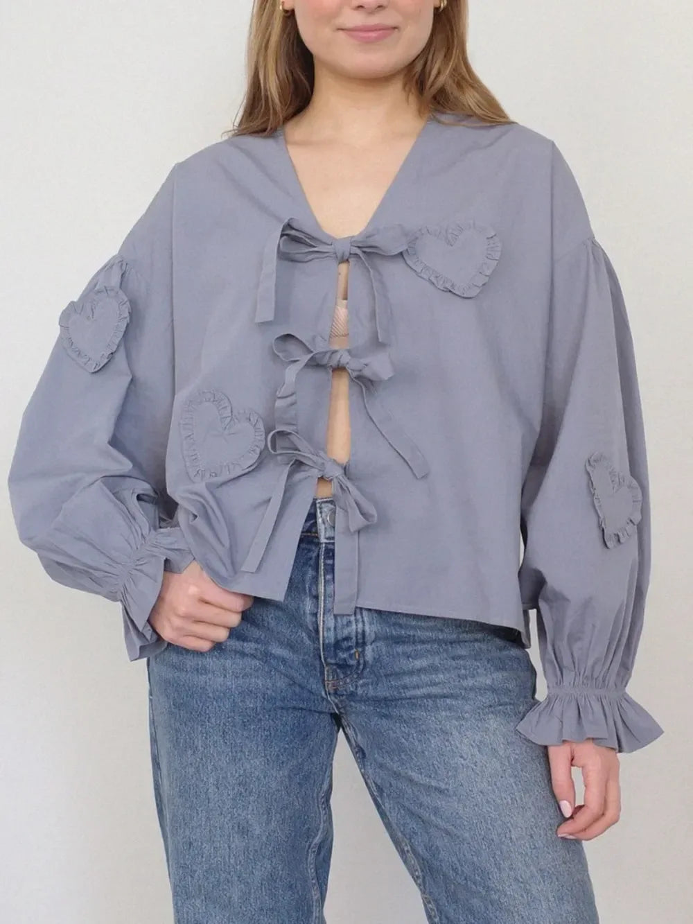 Tied Flounce Sleeve Blouse - DAVERRI FASHIONS