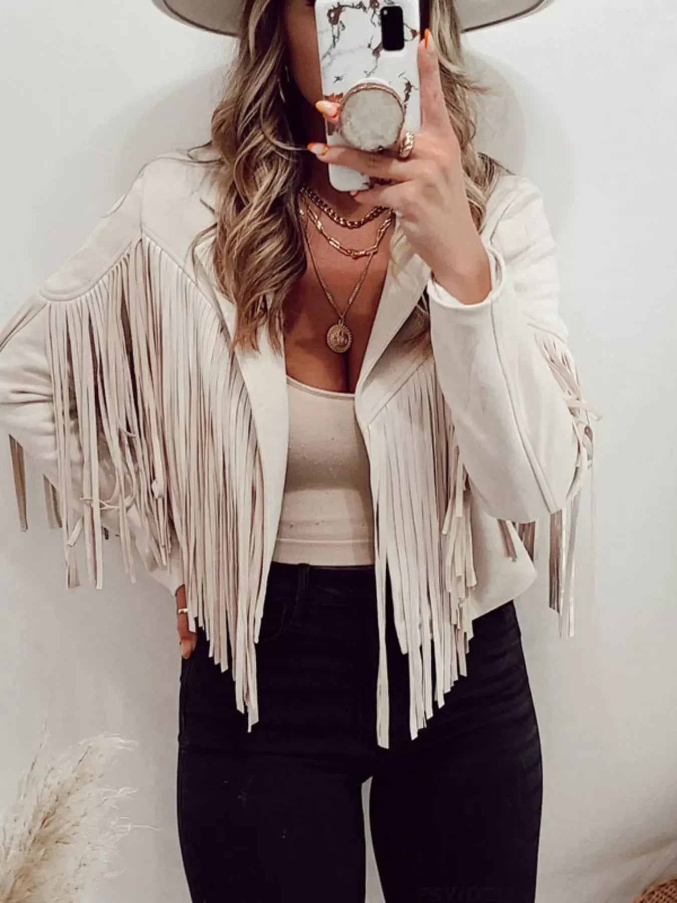 Fringe Open Front Cropped Jacket - DAVERRI FASHIONS
