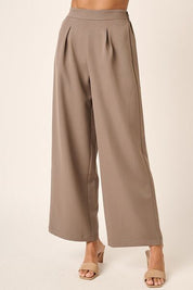 Mittoshop Inverted Pleat Detail Wide Leg Pants Mocha Pants