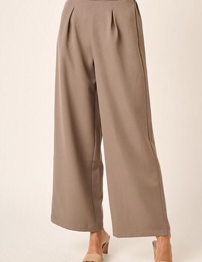 Mittoshop Inverted Pleat Detail Wide Leg Pants Mocha Pants