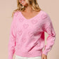 BiBi Valentines Heart Pompom V Neck Knit Top - DAVERRI FASHIONS