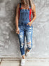 Daverri wide strap distressed denim overalls with rolled cuffs