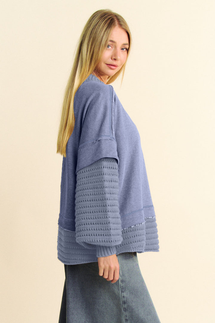 Davi & Dani Faux Layered Round Neck Sweater Sweaters