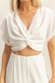 HYFVE Twisted Front Short Sleeve Top and Wide Leg Pants Set | Outfit Sets Daverri Fashions