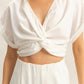 HYFVE Twisted Front Short Sleeve Top and Wide Leg Pants Set Pants
