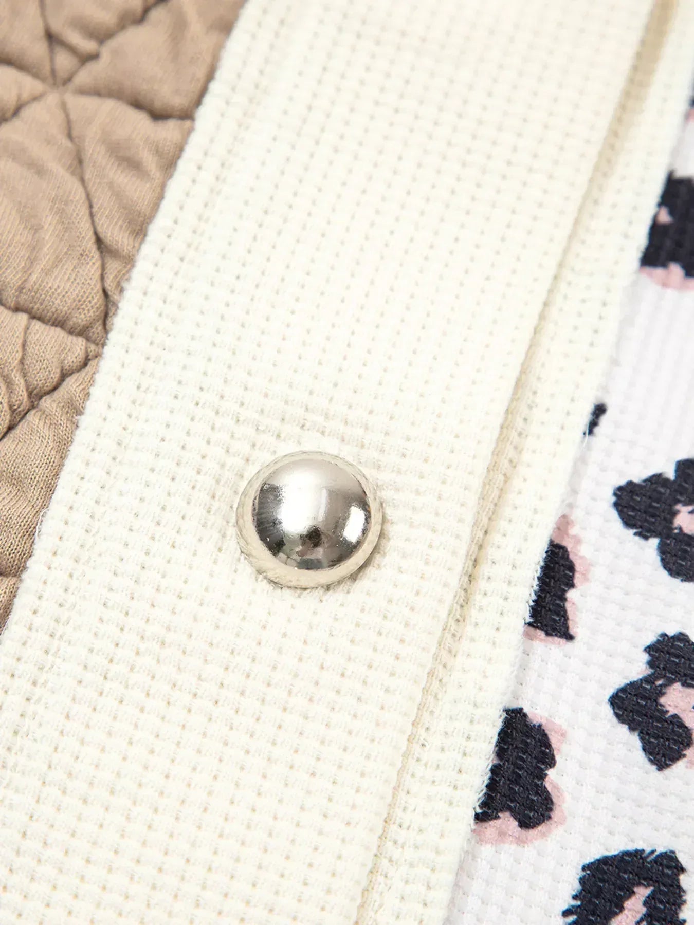 Leopard Waffle Quilted Patchwork Button Front Jacket - DAVERRI FASHIONS