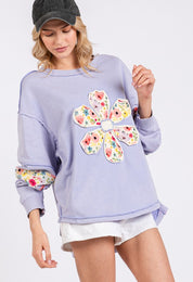 SAGE + FIG Daisy Patch Applique Long Sleeve Sweatshirt