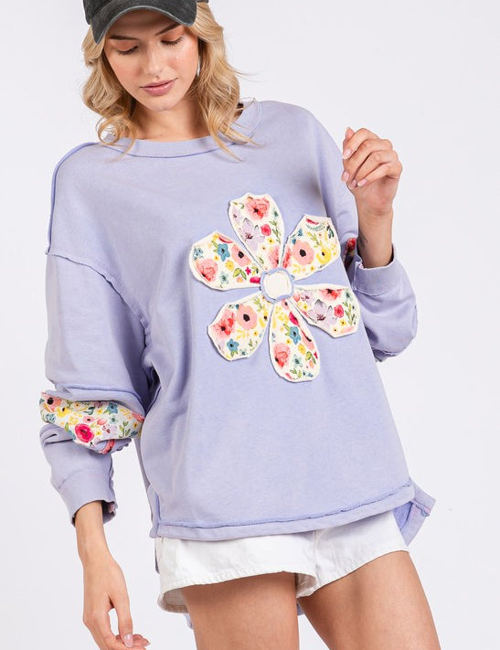 SAGE + FIG Daisy Patch Applique Long Sleeve Sweatshirt