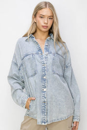 Acid Light L RISEN Button Up Long Sleeve Shacket L | Shackets Daverri Fashions