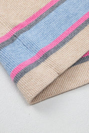 Pastel striped color block Johnny collar sweater with ribbed cuffs