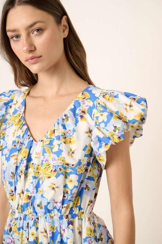 Mittoshop Floral V-Neck Cap Sleeve Mini Dress - DAVERRI FASHIONS