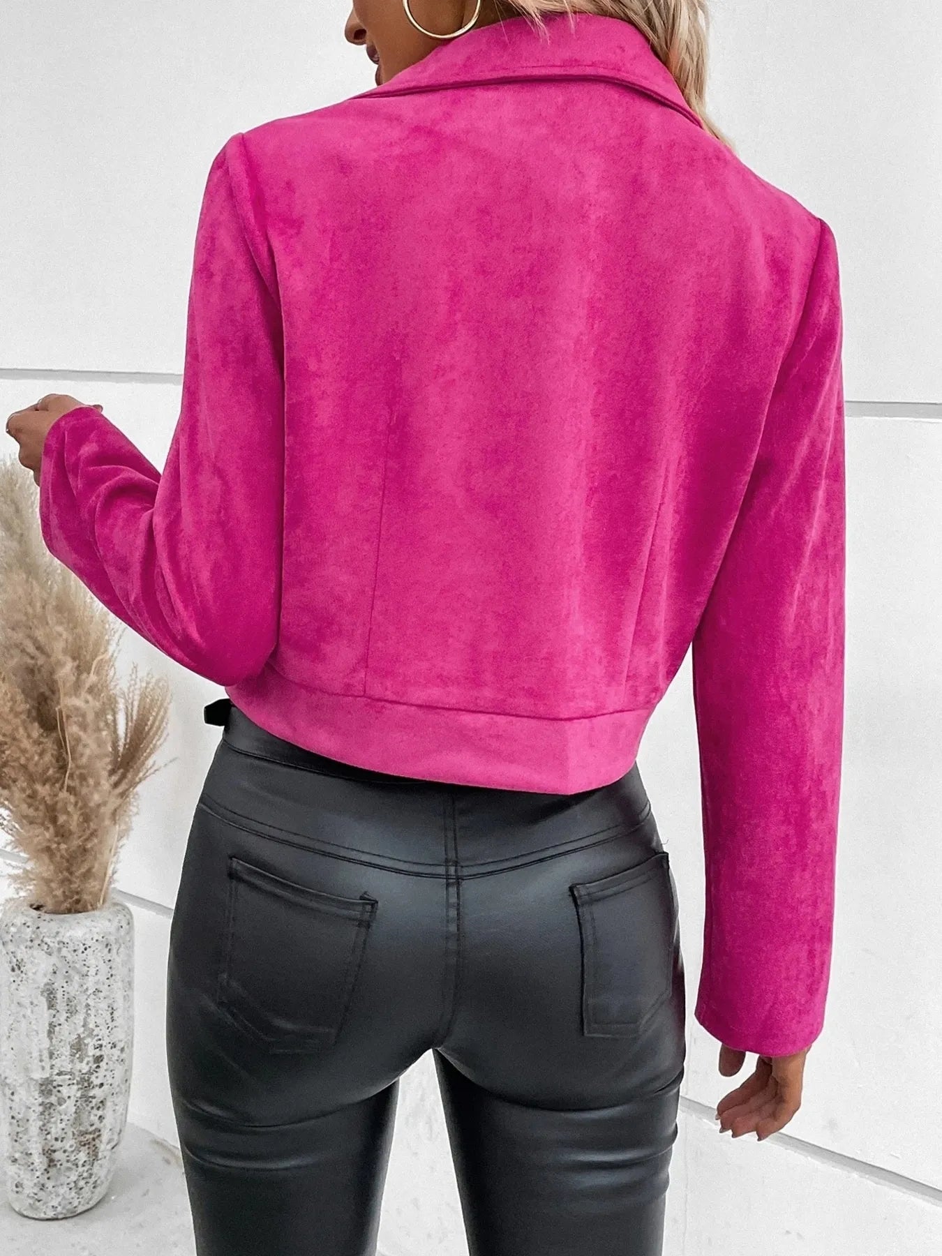 Zip Up Suede Cropped Moto Jacket | Jackets Daverri Fashions