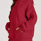 Cozy deep red kangaroo pocket long sleeve hoodie with relaxed fit