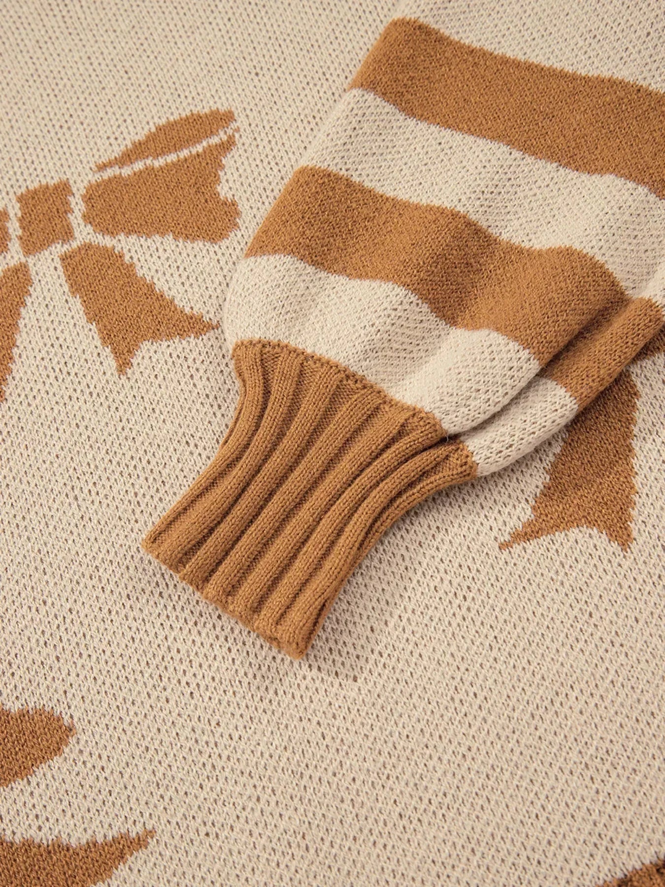 Ribbon Bow Checkered Striped Sleeve Drop Shoulder Sweater - DAVERRI FASHIONS