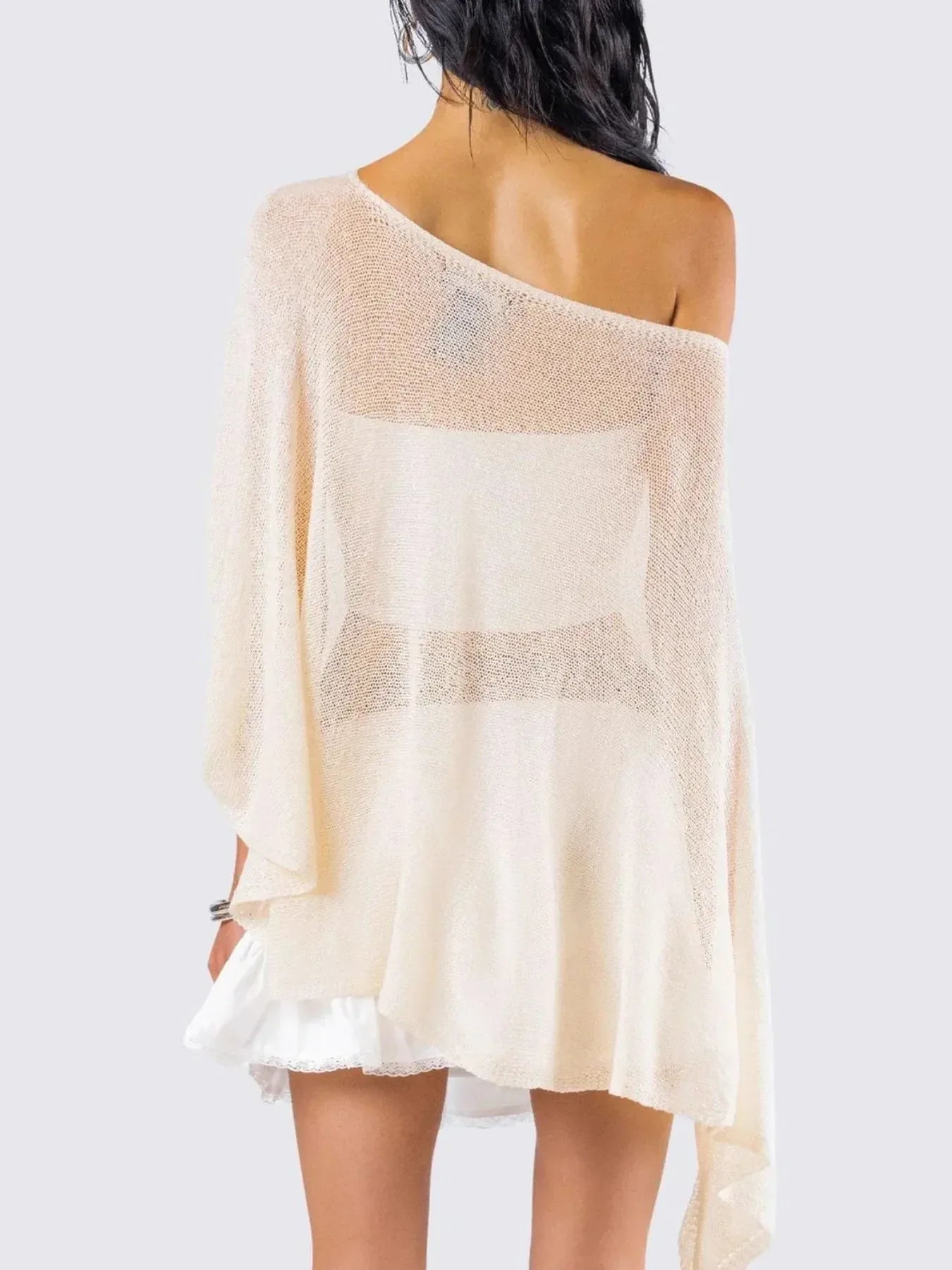 Boat Neck Long Sleeve knit Cover Up - DAVERRI FASHIONS