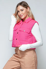 Snobbish Snap Down Quilted Crop Vest | Vest Jackets Daverri Fashions