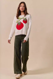 SO ME Vegetable Round Neck Long Sleeve Sweater | Sweaters Daverri Fashions