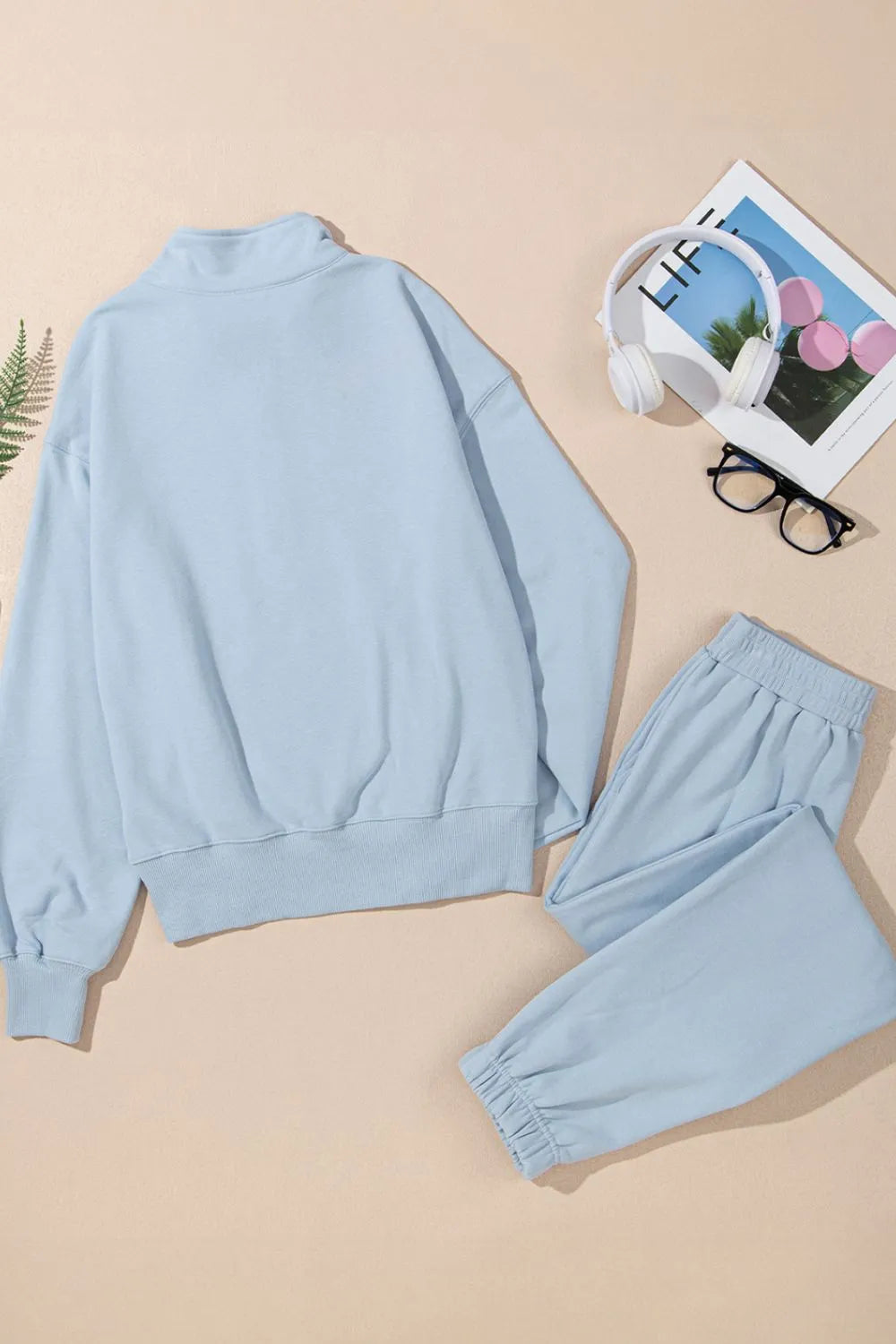 Half Zip Long Sleeve Top and Joggers Set | Loungewear Sets Daverri Fashions