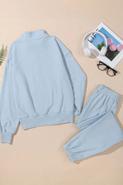 Half Zip Long Sleeve Top and Joggers Set | Loungewear Sets Daverri Fashions