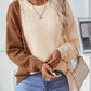 Two Tone Cable Knit Round Neck Long Sleeve Sweater - DAVERRI FASHIONS
