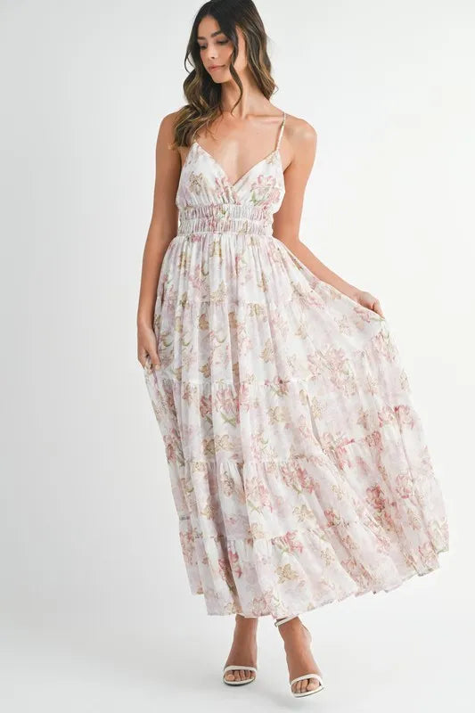 MABLE Floral Print Tiered Cami Maxi Dress Cami Dresses