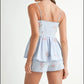 MABLE Stripe Embroidered Peplum Cami and Shorts Set Shorts Sets