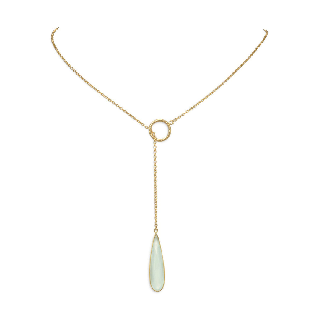 14 Karat Gold Plated Lariat Necklace with Chalcedony Drop Default Title Necklaces