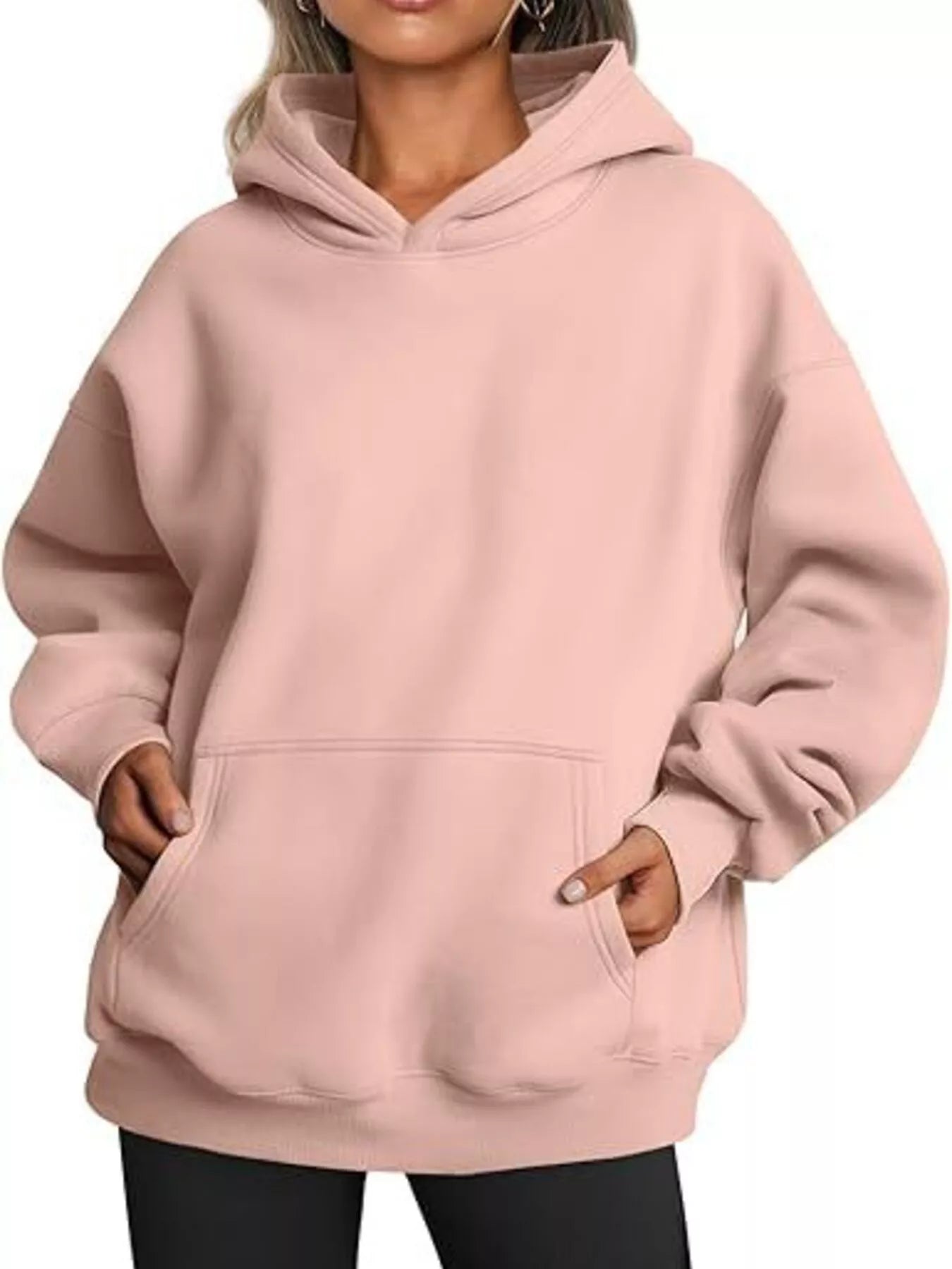 Soft blush pink oversized kangaroo pocket long sleeve hoodie