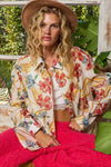 POL Floral Print Button Down Long Sleeve Shirt - DAVERRI FASHIONS