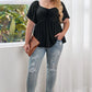 Plus Size Drawstring Sweetheart Neck Babydoll Blouse - DAVERRI FASHIONS